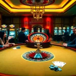 Players enjoying a thrilling game at QQ88COM blackjack table in a lively casino atmosphere.