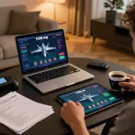 Engaging in poker strategy on f168.ing's online platform with a sleek setup and warm ambiance.