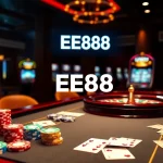 EE88 betting table with poker chips and roulette wheel, creating an exciting casino atmosphere.