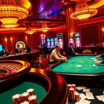 Intense gambling action at https://dagaz.com.co/ showcasing roulette, poker, and vibrant slot machines.