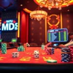 Tài xỉu MD5 engaging players with colorful dice and vibrant casino chips at an online table.