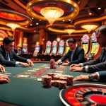 Play poker thrillingly at KK55's luxurious casino tables, featuring vibrant chips and cards.