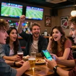 Watch popular sports while placing bets on https://9bet.works/ with friends in vibrant bar setting