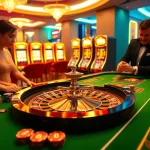 Luckywin gaming table with vibrant colors, thrilling atmosphere, and exciting players engaged in betting.