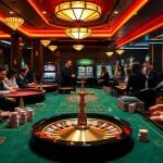 Engage in high-stakes gameplay at ww88's luxurious casino with vibrant slot machines and poker tables.