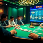 Players engage in an exciting poker game at https://bem88.com with luxurious chips and cards.