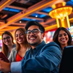 Engaging scene showcasing users enjoying online gambling at https://98winmb.com/ with vibrant casino games.