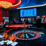 Players enjoying a thrilling game at https://kuwin1.club/ casino featuring roulette, cards, and poker chips.