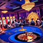 Engage in the thrilling win678 game at a vibrant casino table surrounded by excited players.