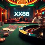 Experience the thrill of gambling with XX88 at a luxurious casino table surrounded by excitement.