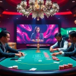 Experience the thrill of U888 com with professional players at a luxurious poker table in a vibrant casino.