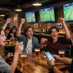 Experience the excitement of sports betting at https://tx88at.com/ with friends at a lively bar.