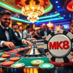 Experience thrilling bets at MK8-themed poker chips on a vibrant casino table.
