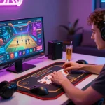 Thrilling online gambling experience with bomwin gaming platform, showcasing dynamic gameplay and digital accessories.