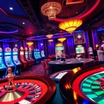 Engaging gambling experience at nhà cái 58WIN, showcasing vibrant slot machines and an exciting poker table atmosphere.
