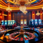 Players enjoying a thrilling experience at https://qq88.social/ casino table with vibrant slot machines.