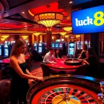 Players enjoying thrilling games at luck8 casino, showcasing excitement and luxurious ambiance.