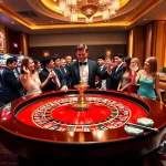 Excited players engage with the roulette table at NK88 casino, capturing the thrill of high stakes betting.
