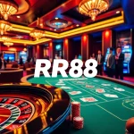 RR88 players enjoying a luxurious casino experience with roulette, cards, and slots in a vibrant atmosphere.