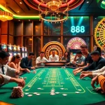 Engaged players enjoying poker and slots at King88 casino showcasing excitement and luxury.