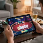 Playing poker on ONE88.COM with dynamic online gaming interface in a cozy home setting