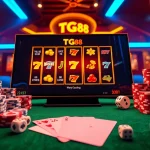 Engaging TG88 online casino interface displaying vibrant slot reels and strategic poker chips layout