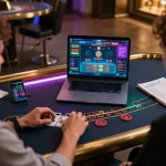 Player engaged with live dealer blackjack on NK88 platform, showcasing modern online gaming setup.