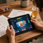 Player engaged with KUBET casino app, showcasing gaming strategy and focus.