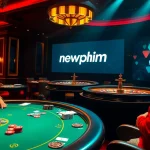 Newphim players strategizing at a poker table in a luxurious casino setting.