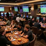 Place your bets at SBOBET's vibrant sportsbook with live events and eager fans.