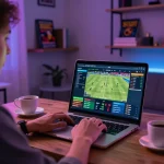Person enjoying online betting at home on LV88, engaged with sports betting options on laptop.