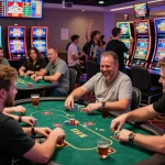 Exciting nk88 online gambling scene with players at various game tables.