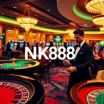 Players enjoying thrilling casino games at NK88, featuring roulette and poker tables.