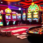 Experience the thrill of 98 win at a vibrant casino, featuring poker chips and exciting slot machines.