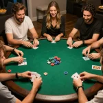 Engaged players enjoying a fun poker night at home, showcasing god55 community for casual gaming