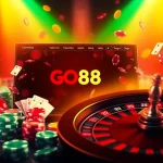 Experience the thrill of gambling with GO88 through an engaging online casino interface featuring poker chips and roulette.