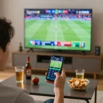 Person engaging in MM88 online sports betting while enjoying a live game, highlighting excitement and action.