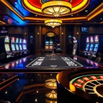 Engaging players at https://c168.sh/ assess bets at an elegant poker table within a vibrant casino.