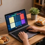 Lô Đề Uy Tín gameplay on laptop, showcasing a cozy home betting setup with personalized notes.
