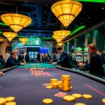B52 casino scene showcasing exciting gambling action at vibrant poker tables and slot machines.