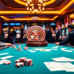 Engaged players at 678VIP casino table with poker chips and a roulette wheel.