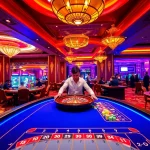 Experience thrilling gaming action at TK88 casino with poker and roulette tables.