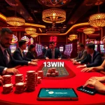 Engaged players at 13win-asia.com enjoy high-stakes poker in a vibrant casino setting.
