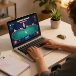 Engaging in online poker strategies at https://777x.bid/ while enjoying a cozy at-home setting.