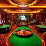 Exciting gambling action at hit club with vibrant tables, slot machines, and cheerful players.
