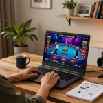 Person enjoying online gaming at home using the qh88go platform with vibrant live dealer graphics