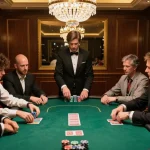 Players engaged in high-stakes poker at LV88's exclusive table, capturing thrilling gameplay.