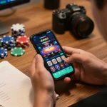 Player engaging with the Jun88 casino app while strategizing for bets, showcasing a modern gaming atmosphere.