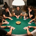 Players engage in a thrilling poker game at home, showcasing bsport's competitive edge and strategy.