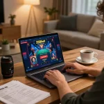 Engaging scene of a player strategizing on 258bet's online casino platform.